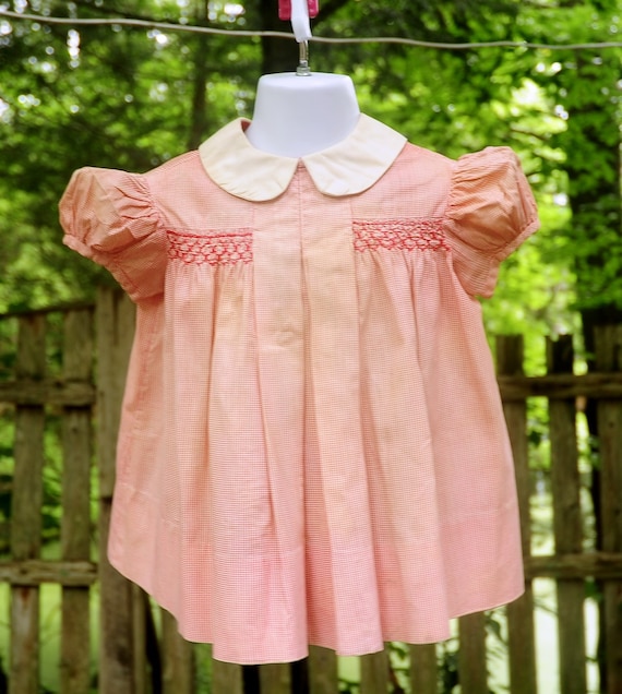 Vintage 60's / Toddler Girls Pink Gingham Cotton … - image 2