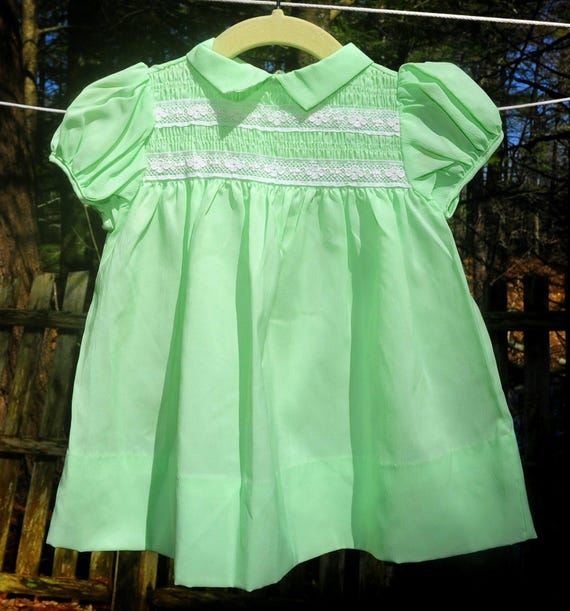 VTG 60's / Toddler Smocked Mint Green Party Dress / Nylon With Lace / Size  24M-2T by Penney's Toddle Time - Etsy