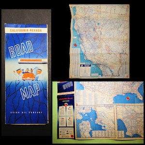 VTG 1948 / Carte routière de voyage CALIFORNIA NEVADA Union Oil Co / Décoration murale / Cadeau pour papa diplômé
