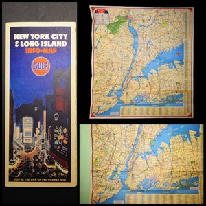 Vintage 40er Jahre / Nilpferd Oil / NEW YORK CITY & Long Island Road Map / Wanddeko Geschenk eines Vaters
