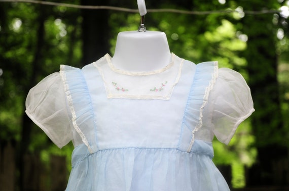 Vintage 60's / Nanette 'Baby Frock' Girls Blue Or… - image 3