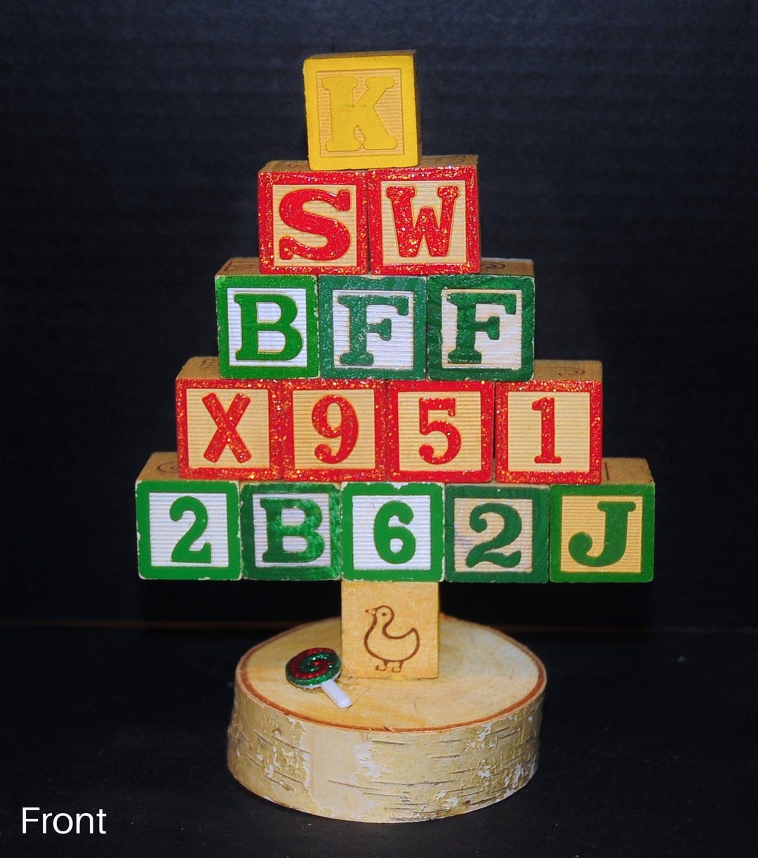 VTG Wooden Alphabet Sparkle Block Christmas Tree / Shelf Sitter / 16 ...