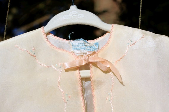 VTG 50's / Baby Girl Ivory Silk Bed Jacket Top / … - image 3