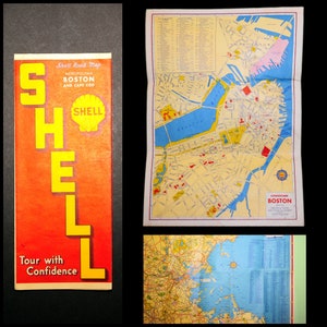 Vintage 1930er Jahre / BOSTON & Cape Cod Road Travel Map / Shell Oil / Wanddeko Geschenk
