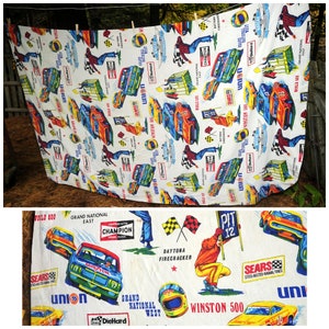 VTG 70&#39;s / NASCAR Sears Perma Prest TWIN Bedspread / Daytona Firecracker Grand National West
