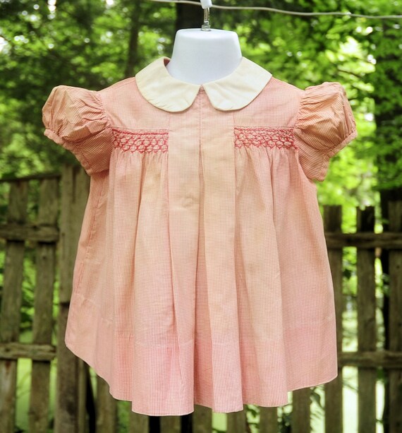 Vintage 60's / Toddler Girls Pink Gingham Cotton … - image 8