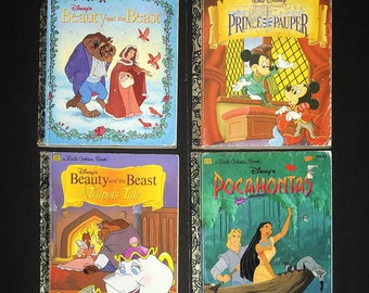 VTG Little Golden DISNEY Books Lot of 4 / Disney Beauty Beast, Pocahontas, Prince & the Pauper / 1990's