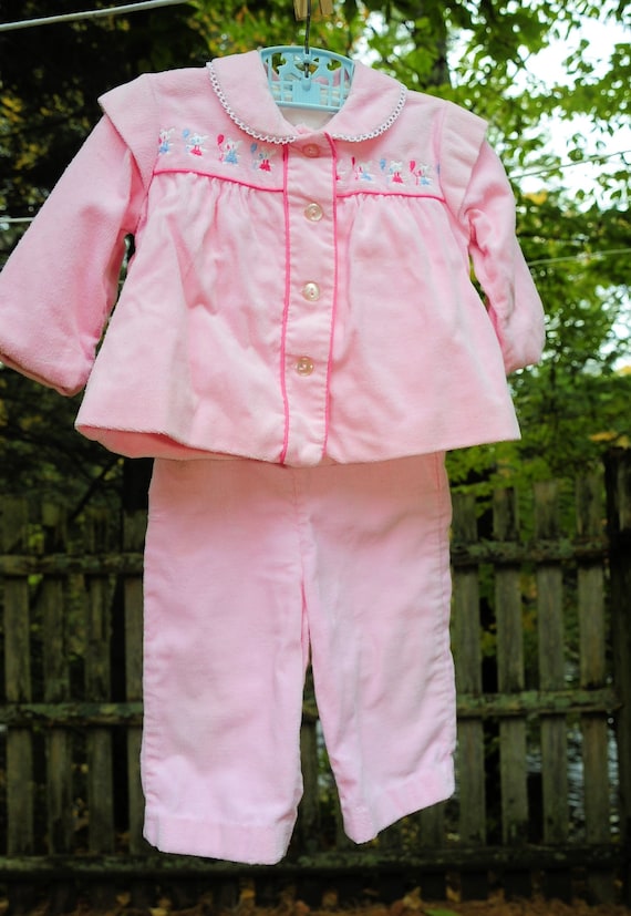 Vintage Girls Toddler 2 Piece Pink Pant Set / Mous
