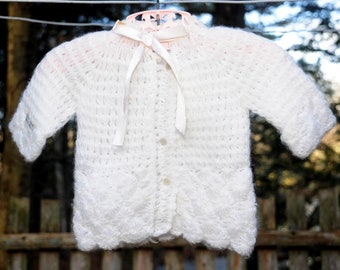 VTG 60's / White Knit Baby Sweater / 0-3 3-6 Month / NOS New Old Stock