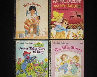 80s illustrated books VTG Little Golden FAMILY Books Lot of 4 / DADDY, Baby Sister Baby Stories / 1968 and 1980's
