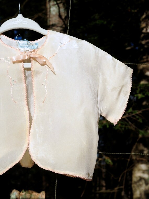 VTG 50's / Baby Girl Ivory Silk Bed Jacket Top / … - image 2