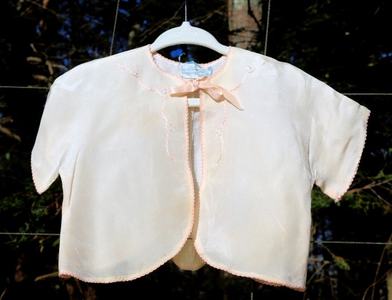 VTG 50's / Baby Girl Ivory Silk Bed Jacket Top / … - image 5