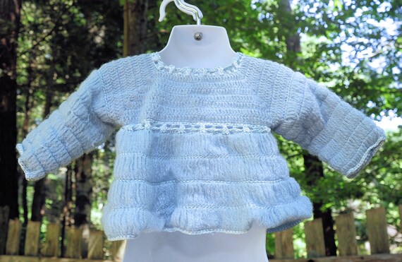 Vintage 60's / Baby Girls Wedgewood Blue Crochet … - image 4