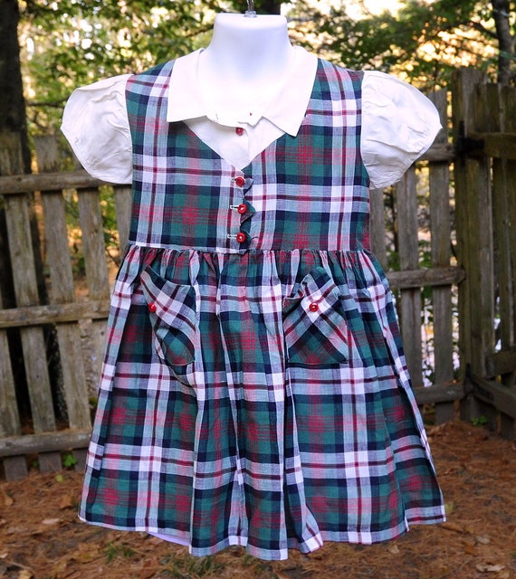 Vintage 50's 60s / Girls MacDonald Plaid Cotton S… - image 2