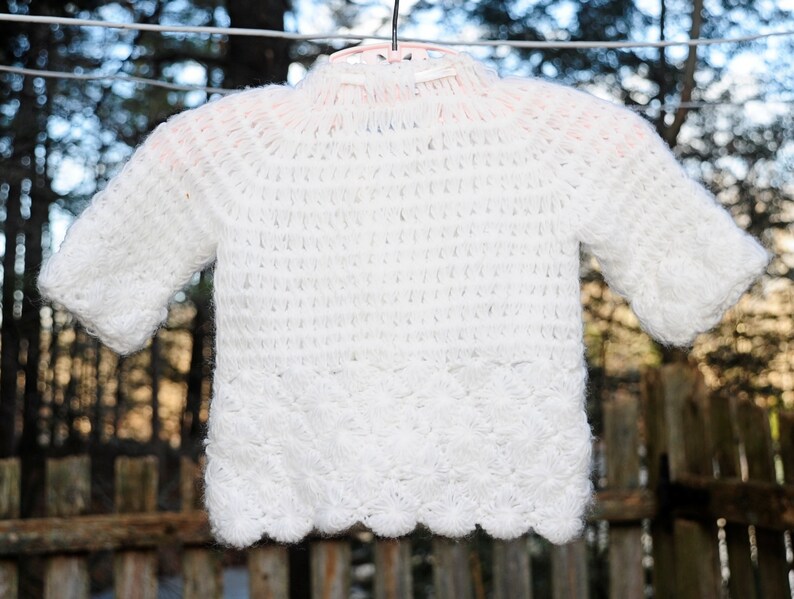 VTG 60's / White Knit Baby Sweater / 03 36 Month / NOS New Old Stock
