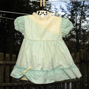 VTG 50&#39;s / Little Girls Nanette Originals Dress / Mint Green & Ivory Cotton / 2T 3T