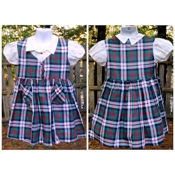 Vintage 50's 60s / Girls MacDonald Plaid Cotton S… - image 1