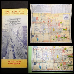 VTG 1936 / ソルトレイクシティユタ州道路旅行地図 / 街路と周辺地図 / 壁装飾、旅行用エフェメラ