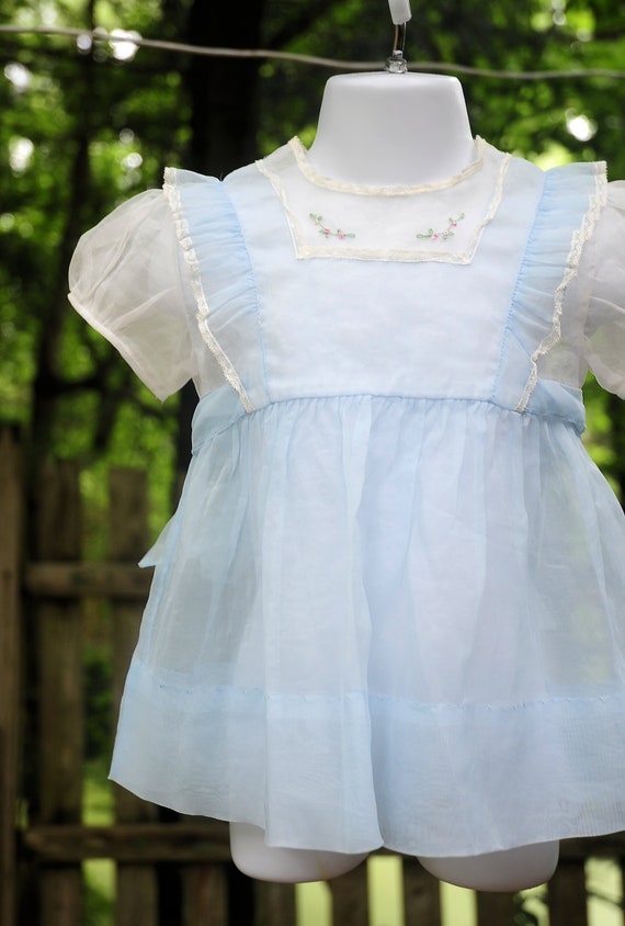 Vintage 60's / Nanette 'Baby Frock' Girls Blue Or… - image 5