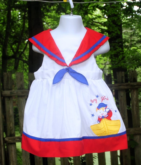 Vintage 80's / Little Girls 'Navy Girl' Sailor Dr… - image 7