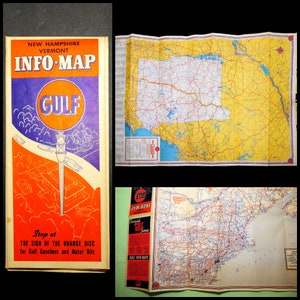 Vintage 1930er Jahre / NEW HAMPSHIRE Landkarte /Graffic Oil / Vermont, Maine / Wanddeko