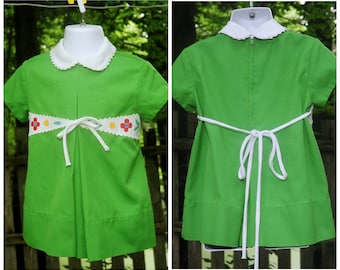 Vintage 70&#39;s / Saks Fifth Avenue / Kelly Green Girls School Church Party Dress / Size 18M-2T