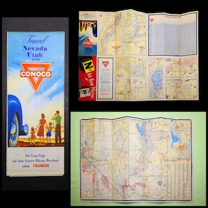 VTG 1950 / Carte routière de voyage NEVADA UTAH par Conoco / Décoration murale / Cadeau pour la fête des pères