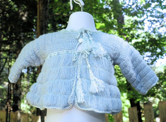 Vintage 60's / Baby Girls Wedgewood Blue Crochet … - image 2