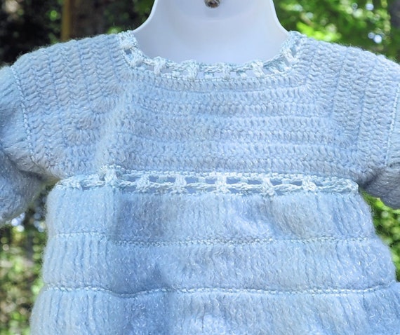 Vintage 60's / Baby Girls Wedgewood Blue Crochet … - image 5