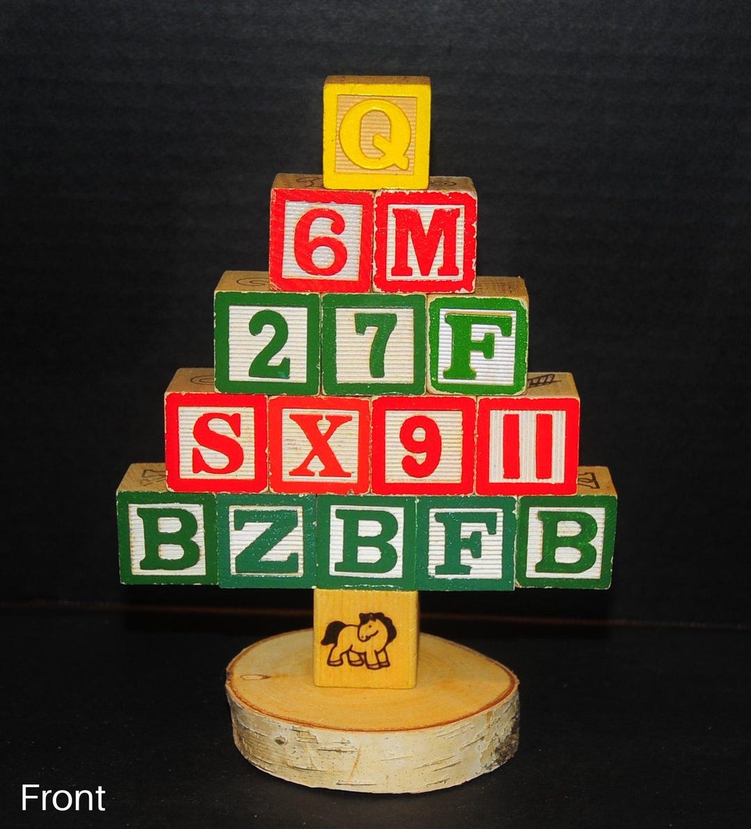 VTG Wooden Alphabet Blocks Christmas Tree / Shelf Sitter / 16 Blocks ...