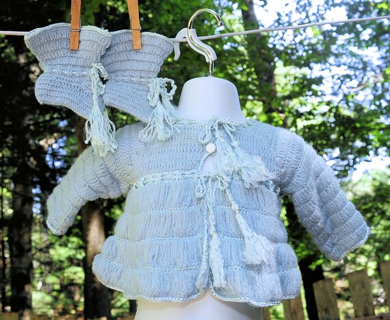 Vintage 60's / Baby Girls Wedgewood Blue Crochet … - image 6