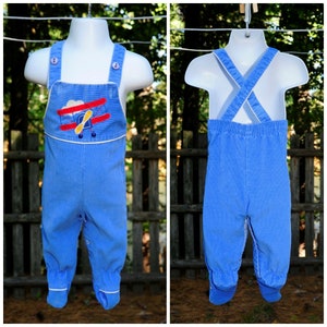 VTG 80&#39;s / Baby Boys Prop Plane Applique Blue Footie Overalls by Healthtex / 6 Month Size