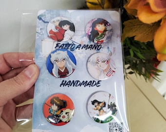 Juego de 6 pines de Inuyasha de 32 mm: Inuyasha, Kagome, Sesshomaru y Shippo. Pins de anime hechos a mano. Pins hechos a mano. Accesorio otaku.