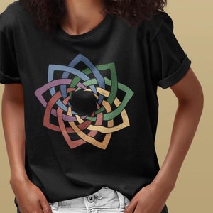 Woven in Unity Nine Pointed Star - Baha&#39;i Geometric Rainbow Mandala Graphic T-Shirt Unisex Jersey Short Sleeve Tee