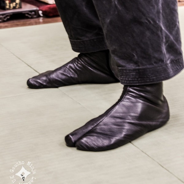 Ninja Soft Leather Tabi | Black Leather | Spanish Goat Leather Tabi | Handmade | Suede Sole | Chrome free leather | Indoors