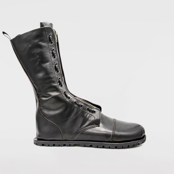 Kombat boots | Barefoot boots | Black Veg tan leather | Handmade shoes | 28cm High | Tall boots | Survival | Vibram Soles