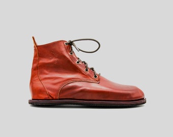 Barefoot Chukka Boots | Cherry Leather Boots | Barefoot Shoes | Vibram Soles | Flexible, Breathable, Stylish | Veg Tan Leather