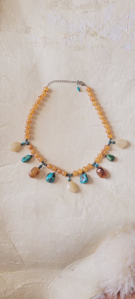 Tortoise shell colored beads and turquoise and Gem