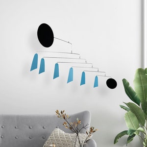 Teal Hanging Mobile: Mid Century Modern Steel Art - &#39;Banners&#39;