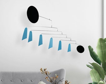 Teal Hanging Mobile: Mid Century Modern Steel Art - 'Banners'