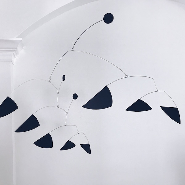 Black Triangle Mobile: Mid Century Modern Hanging Sculpture