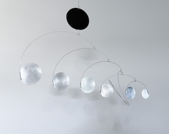 Mobile | hanging mobile | Circles with disk | silver |  mid century modern