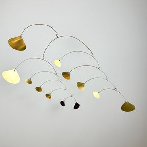 Brass Ginkgo Mobile: Mid-Century Modern Hanging Sculpture