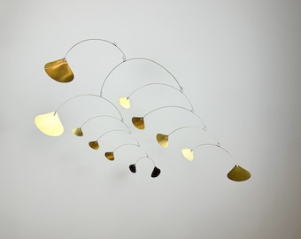 Brass Ginkgo Mobile: Mid-Century Modern Hanging Sculpture
