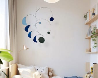 Mobile | hanging mobile | Small Triangle & Circles | blue and gray |  mid century modern
