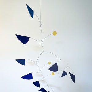 Mobile | hanging mobile | Vertical Triangle Mobile | blue and yellow |  mid century modern