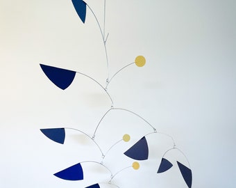 Vertical Triangle Mobile: Blue & Yellow Mid-Century Modern Hanging Art
