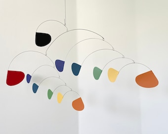 Large Handcrafted Mobile: Multi-Color Steel Sheet Metal, Mid-Century Modern