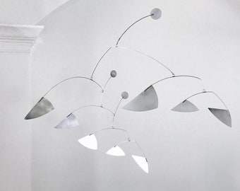 Silver Triangle Mobile: Brushed Steel Finish, Kinetic Art