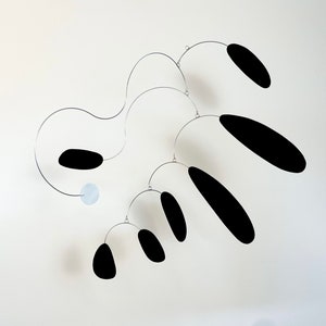 Mid-Century Modern Mobile: Black & White Oval Shapes, Steel Sheet Metal